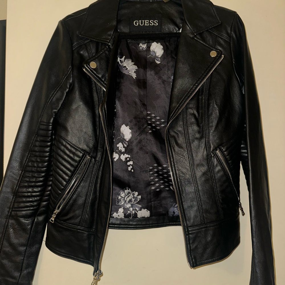 Guess Women's Black Moto Leather Jacket
